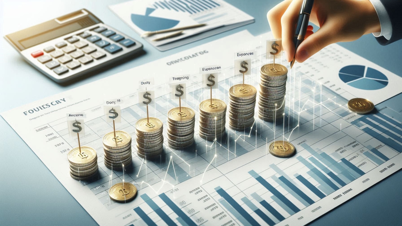 A conceptual illustration of financial accruals and prorating a calendar with months highlighted, s