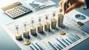 A conceptual illustration of financial accruals and prorating a calendar with months highlighted, s