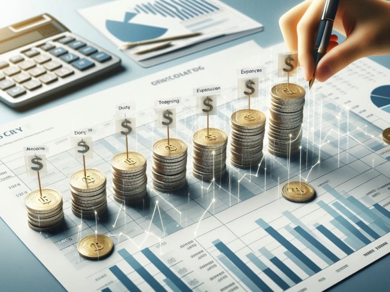 A conceptual illustration of financial accruals and prorating a calendar with months highlighted, s