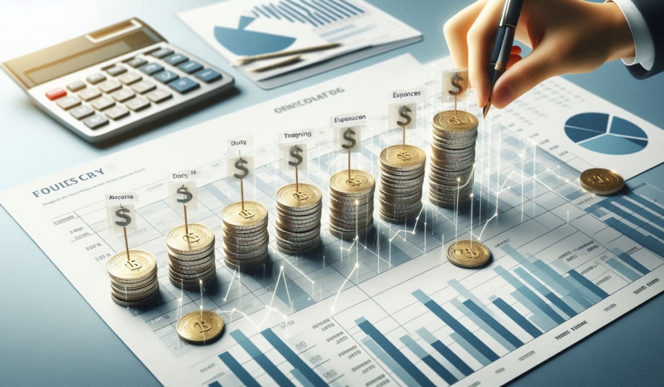 A conceptual illustration of financial accruals and prorating a calendar with months highlighted, s