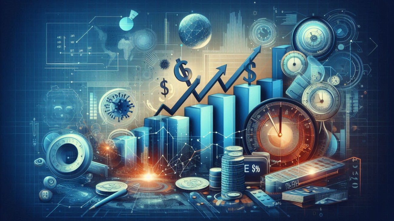 Fondo creativo y dinámico para miniatura de YouTube sobre el origen de los tipos de interés. Estilo