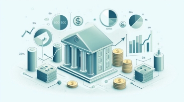 Ilustración elegante y ordenada que representa los conceptos de tipos de interés bancarios, económi